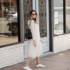 Madewell Midi Dress Georgette Smocked Ruffle Shoulder Inkbrush Dots Size M